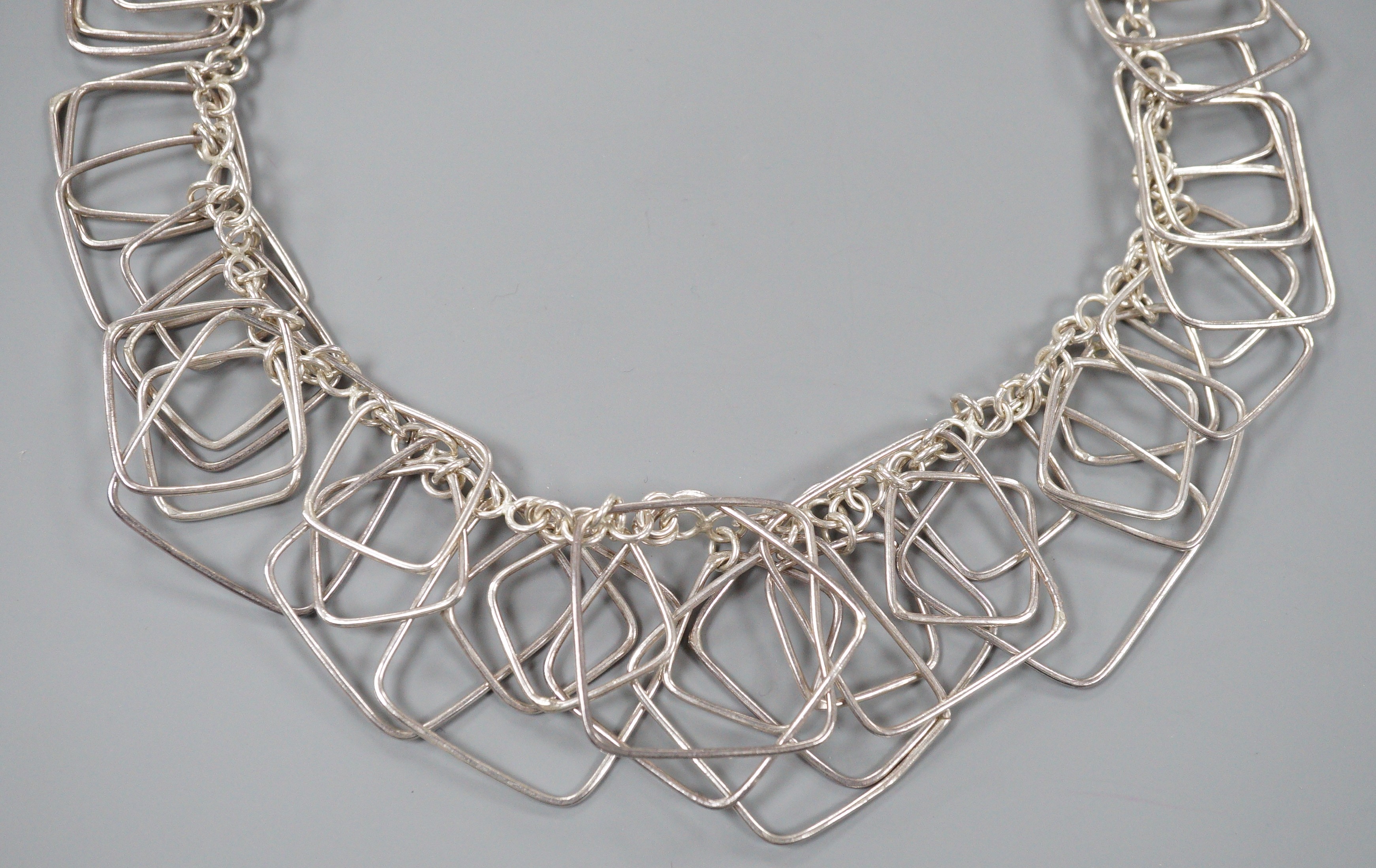 A stylish 1960's Scandinavian white metal multi graduated square link necklace, approx. 48cm, 107 grams.